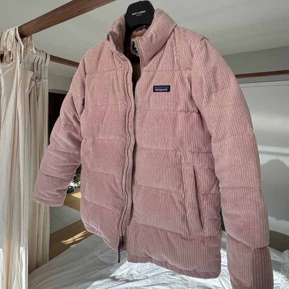 Patagonia Women Fjord Cord Corduroy S Down Puffer Coat Jacket COZY PEACH - Picture 6 of 8